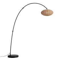Qazqa Japandi Arc Floor Lamp Black With Brown Shade - Bida