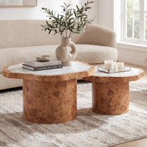 Wahson Lot De 2 Tables Basses Gigognes En Nuage Avec Imitation Marbre Table De Salon Moderne Avec Base En Bois, Pour Salon/chambre//bureau, Ø 78 Cm, Ø