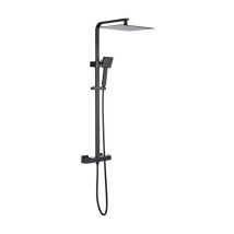 Colonne De Douche Oceanic - Mitigeur Thermostatique Corps Froid - Pomme Haute Carrée 30x30 Cm - Noir Mat