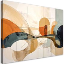 Quadro Su Tela, Decorazione Astratta Geometrica Moderna Nei Toni Del Beige E Del Blu, 90x60