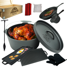 Dutch Over Bbq Set In Ghisa Con Scatola In Legno E Guanti Protettivi Incl - Arebos