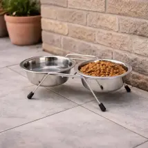 2 Gamelles Chien Inox Avec Support Diam 16 Cm