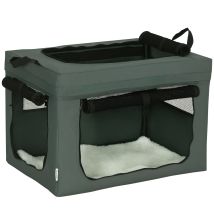 Hundetasche Hundebox Mit Meshfenster, Katzentransportbox Mit Kissen, Transportbox, Transporttasche Für Hunde Bis 4 Kg, Oxford, Grau, 60 X 42 X 42 Cm -