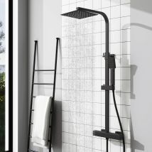 Columna De Ducha Termostática Ducha Casa Negro Mate Alcachofa Cuadrada Grande Barra Regulable 73-115cm Sistema De Ducha Superior