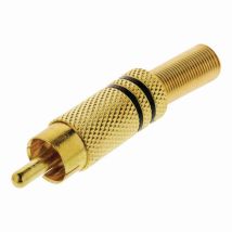 RCA-Stecker gerade männlich vergoldet – Durchmesser 7,0 mm – Metall – Gold und Schwarz – 10 Stück im Plastikbeutel