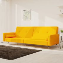 Sofá Cama De 2 Plazas Con Dos Almohadas Terciopelo Amarillo Vidaxl