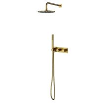 Omnires Contour - Duschset Mit Unterputzarmatur, Mit Einbaukörper, Durchmesser 25 Cm, Gold Gebürstet Sysct10glb