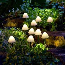 Champignon Lumineux Solaire Blanc Chaud - Lot De 10