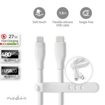 Cable Relampago Usb 20 Apple Lightning 8 Pines Usb C Macho 480mbps Niquelado 150 Metros Redondo Silicona Blanco Caja
