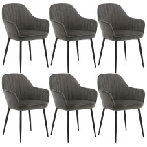 Klihome - Set Of 6 Velvet & Metal Legs Dining Chairs Accent Home & Restaurants, Dark Grey