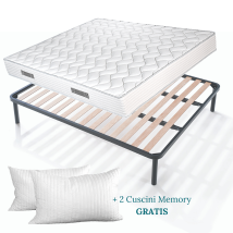 Evergreenweb - Kit Rete E Materasso Matrimoniale 165x195 Alto 20 Cm + Coppia Cuscini Memory Foam Gratis, Set Letto Materasso Effetto Massaggiante E 