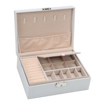 Tolletour Joyero De Piel Para Mujer Joyero De Terciopelo De 2 Niveles Organizador Para Anillo, Pulsera, Pendiente Y Reloj Clásico Blanco