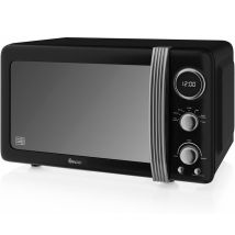 Swan - Sm22030lbneu Retro Micro-ondes Numérique 20l, 5 Niveaux Puissance, Décongélation, Minuterie 800w Noir