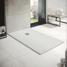 Mineralguss-duschwanne Extra Flach Optima Schieferoptik 4 Farben 75x130 Ablaufschutz In Chrom