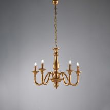 Lampadario In Legno Oro Antico 5 Luci H.56 - Max 116 - Ø62