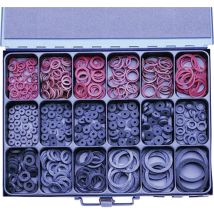 Dichtungs-Sortiment 1000 Stück – 450 Fiberringe DIN 230 – 330 Gummiringe DIN 231 – 10 Gummi O-Ringe DIN 233 – 210 Kegelscheiben DIN 234