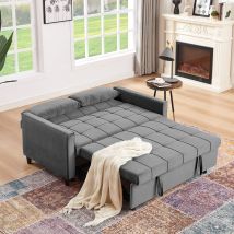 Furniture One - Convertible Velvet 3 Seater Sofa Bed 3-in-1 Pull Out Armchair Folding Recliner Sleeper - Grey