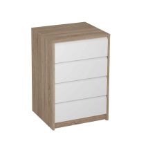 Mb - Cajonera Madrid De 50 Cm Con 4 Cajones En Blanco Y Roble. 73,4 Cm(alto)50 Cm(ancho)45 Cm(fondo)