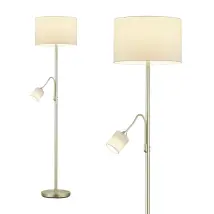 Lámpara De Pie Hotel Pantalla De Tela De Latón Punto Crema Lectura Trio Iluminación