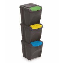 Spetebo - Sortibox Mülleimer Mit Deckel 3er Set - 25 L / Anthrazit - Müll Trennsystem Abfall Trenner Stapelbar