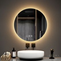 Emke - Specchio Da Bagno Rotondo A Led Con Interruttori Touch Retroilluminati Senza Cornice - Diametro 60 Cm Luce Bianca Fredda/calda/neutra