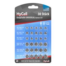 Hycell Alkaline Knopfzellen Set Ag1, Ag3, Ag4, Ag10, Ag12, Ag13, 30 Stück