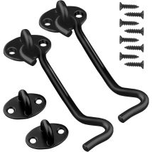 Irisfr - Cabin Hook 2 Pieces Door Latch Hook Black Stainless Steel Hooks With Oil Door Latches And Bolts For Locks Barn Door, Bathroom, Window, 