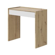 Schreibtisch Fresno, Linearer Schreibtisch Mit Schublade, Arbeits- Oder Bürotisch Für Pc, Cm 82x40h77, Geknotete Eiche Und Weiß