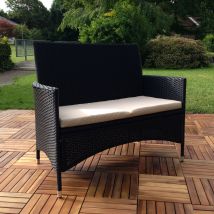 Banco De Jardín Banco Para Sentar Poly Ratán Negro Con Tapicería Beige Banco Para Sentar Ratán Cubierta De Asiento Exterior Terraza