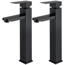 Homelody - Grifos De Baño Negros, Mezcladores De Lavabo Alto Con Manija Cuadrada, Grifo De Lavado A Mano Extraíble, Mezclador De Agua Caliente Y Fría 