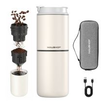 Cafetière Portable 4-en-1 Avec Moulin Intégré – Mug Isotherme 400 Ml – Mouture Réglable – Sans Fil – Pour Voyage Et Camping – Haushof
