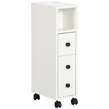Armario De Baño Con Ruedas Mueble Auxiliar Para Baño Con Estante Abierto Puerta Y Cajón 18x30x68,5 Cm Blanco