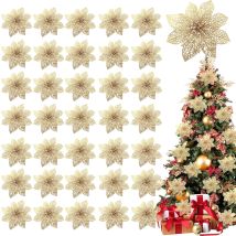 36 Stück Glitzernde Weihnachtssterne, Weihnachtsdekorationen, 10,2 Cm Große Künstliche Seidenblumen Für Weihnachtskränze, Weihnachtsdekoration (gold)
