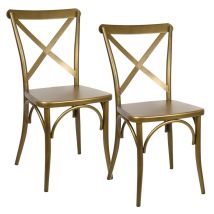 Sillas de comedor Pack 2 Respaldo Cruzado Oro Viejo – Acero – 48 cm ancho – 52 cm largo – 87 cm alto – Apilable