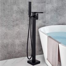 Freestanding Bath Taps Floor Square Bath Filler Mixer Tap With Hand Held Shower Head Black Brass