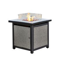 Teamson Home - Outdoor Garden Rattan Propane Gas Fire Pit Table Burner, Smokeless Firepit, Patio Furniture Heater With Glass Screen, Lava Rocks & 