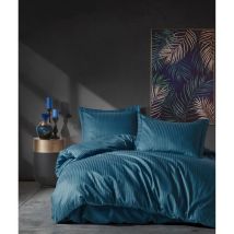 Bettgarnitur - 1 Bettbezug 220 X 240 Cm + 2 Kissenbezüge 60 X 60 Cm - Satin 100% Baumwolle - Blau