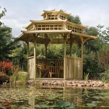 Rowlinson – Oriental Pagoda Garden Gazebo – 3320mm Height, 4025mm Width, 3290mm Depth – Assembly Instructions Included