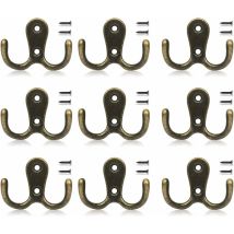 10 Pieces Vintage Hook, Retro Metal Double Wall Hook, Zinc Alloy Hook, Bathroom, Coat, Hat And Kitchen, Bedroom Hook And Decor