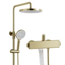 Oihpaw - Columna Ducha,columna De Ducha Termostática Versátil,con Rociador Redondo,ducha De Mano,salida De Agua Inferior Oculta,juego De Ducha 3 En 1,