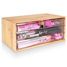 Kosmetik-Organizer – 4 transparente Schubladen – Bambusholz und Kunststoff – Braun – Ideal für Badezimmer und Schlafzimmer