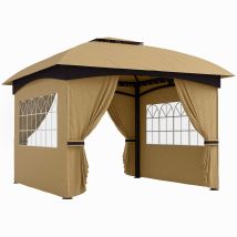 Tonnelle De Jardin, En Acier, Beige, 3,4 X 3,4 M, Pour Jardin Terrasse, Abri Extérieur, Terrasse Jardin, Format Pratique