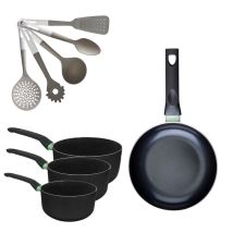 Lot Poêle 28cm Et 3 Casseroles 16/18/20cm Fackelmann Brandao Avec 5 Ustensiles Vario