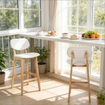 Lote De 2 Taburetes De Bar Con Respaldo, Marco De Madera Maciza, Ergonómicos, Blanco
