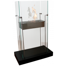 Bio-cheminée Au Sol Atlanta Noir 2 Kw – Structure En Acier + Base En Bois, 4 Vitres – Tecno Air System
