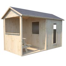Casita De Madera Infantil Con Mesa Jazz 180x180x145 Cm - Casita De Jardín Para Niños Con Mesa Integrada - Madera Natural Personalizable - Fácil 