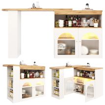 Table Bar Extensible Pivotante Avec Rangement Et Led Réglable, 138-193 Cm, Blanche