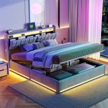 Letto Contenitore 140x190cm,letto Matrimoniale 140x190cm Con Led Regolabile E Ricarica Usb,letto Matrimoniale Contenitore,letto 140x190cm,velluto, 