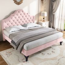 Modernluxe - 4ft6 Double Upholstered Velvet, 135x190cm, Upholstered Bed With Height-adjustable Headboard, Wooden Slat Support, Easy Assembly, Velvet, 