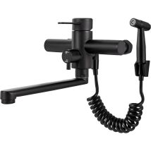 Rubinetto A Parete Con Pistola A Spruzzo, Erogatore Girevole A 360°, Rubinetto Da Parete Per Cucina, Colore Nero, Facile Da Montare